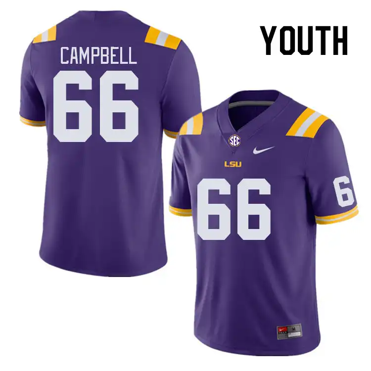 Youth LSU Tigers Will Campbell #66 Purple NCAA Football Jersey